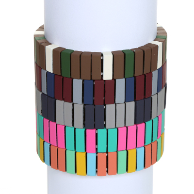 Matte Color Rectangle Hematite Beaded Bracelet Tile Bead Bangle Bracelet
