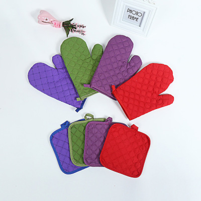 New Simple Fashion Solid Color Plaid Anti-Scald High-Temperature Resistant Microwave Oven Gloves Multi-Purpose Thickened Gloves Wholesale