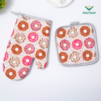 Cake Donut Printing Microwave Oven Gloves Kitchen High Temperature Resistant Baking Heat Insulation Gloves Anti-Scald Mat Wholesale
