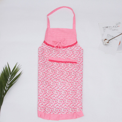 Women's Korean-Style Floral Apron with Lace Pocket Apron Bow Polyester Household Skirt Factory Customized Wholesale
