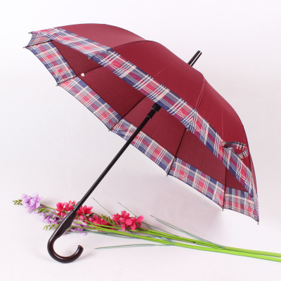 Plaid Edge Sunny Umbrella plus-Sized Automatic Long Handle Umbrella Export Hot Selling Product That Female General-Purpose Straight Pole Umbrella