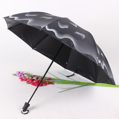 Uv Thick Four-Fold Black Plastic Umbrella Anti-Ddos Umbrella Fashion Creative New Pattern Hot Folding Umbrella