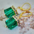 Rongyu Wish Popular Hot Sale New Ear Rings Fashion Gold-Plated Diamond-Embedded Colorful Green Square Crystal Earrings for Women