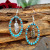 Rong Yuomei Court Retro Blue Turquoise Feather Earrings Cross-Border Ancient Silver Exaggerated Ear Jewelry Factory Wholesale