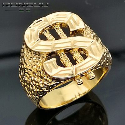 Rongyu Cross-Border Hot Sale 18K Gold Plated Men's Domineering Ring Hipster Hip Hop Creative USD Carven Design Ring
