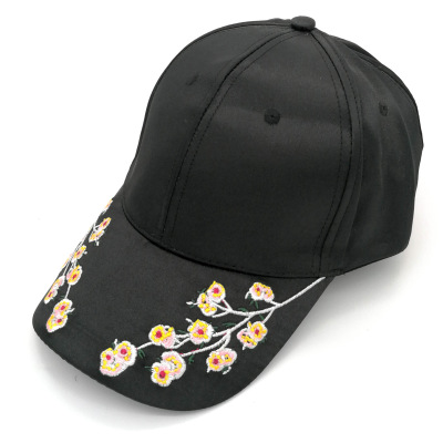 Satin flower baseball cap retro exquisite embroidery plum blossom curved eaves cap man lady hat wholesale order