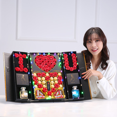 Qixi Valentine's Day Gift Double-Layer Angel Chocolate Gift Box Rose for Girlfriend Girlfriend Wife Birthday Gift