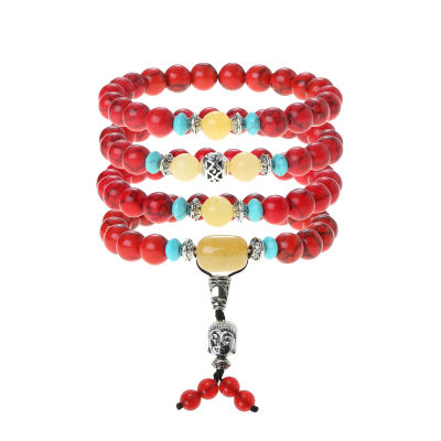 8 mm Red Turquoise Bead Buddha Bracelet Set