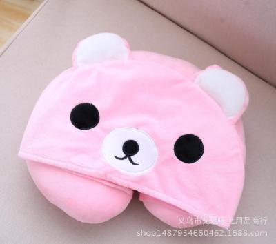 Cartoon Animal Hooded Unicorn U-Shaped Pillow Pink Bear Hooded Neck Pillow Airplane Travel Cervical Pillow Graphic Customization