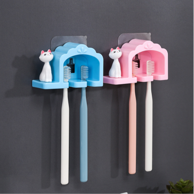 Animated tooth brush holder Kitty double non-perforated non-trace stick creative bathroom tooth brush mounting powerful suction cup tooth set rack