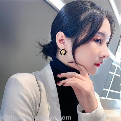 S925 Silver Needle Korean Dongdaemun Internet Celebrity Same Style Head Coin Earrings Retro European Style Court Style Elegant Earrings