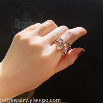 Fashionmonger Personalized Multi-Layer Open Rhinestone Ring Female Elegant Knuckle Ring Index Finger Ring Student Online Red Tail Ring Japanese and Korean