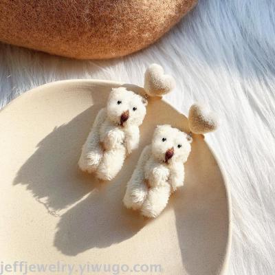 Korean-Style Plush Bear Earrings Women's Long Elegant Sense of Quality Autumn and Winter Online Celebrities' Cute Cartoon Wool Ball Ear Studs Earrings