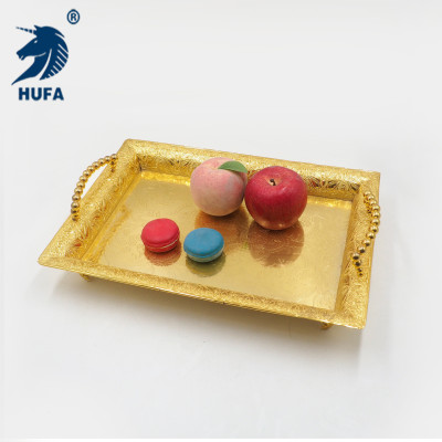 Factory Direct Sales Home Electroplating Rectangular Tray Customized Alloy Decoration Wedding Cake Plate Fruit Plate