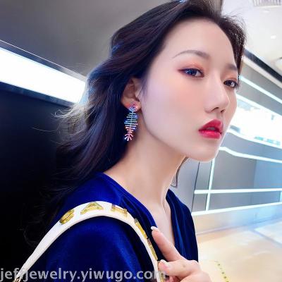 European and American Style Colorful Fishbone Earrings for Women Exaggerated Sense of Quality Graceful Long Earrings 2020 New Trendy Net Red Earrings