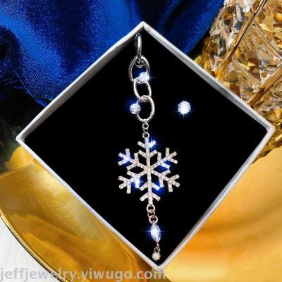 Asymmetric Long Snowflake Earrings Korean Temperament and Fully-Jewelled Autumn and Winter 2020 New Fashion Earrings Sterling Silver Needle Earrings