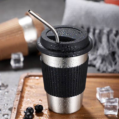 American Coffee Cup Stainless Steel Mug Cup Cold Drink Straw Portable Bottle 304 Coffee Cup