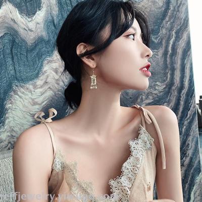 Ink Painting Pavilion Romantic Jiangnan Earrings Elegant Chic Pearl Tassel Earrings Ins Fairy Charming Age-Reducing Earrings
