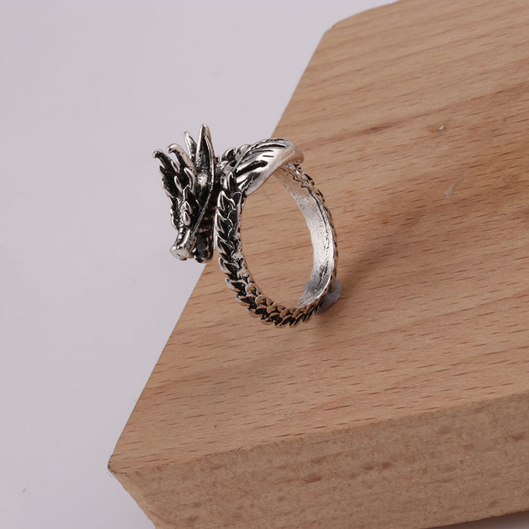 简约时尚复古合金开口龙戒指可调节指环男女尾戒孟宇饰品