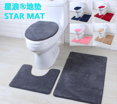STAR MAT  toilet three-piece set water absorption non-slip carpet set silk wool PV velvet toilet mat can be customized