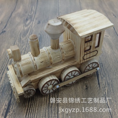 Factory Direct Sales Wooden Locomotive Antique Steam Train Decoration Wooden Engineering Vehicle Decoration Model Wholesale