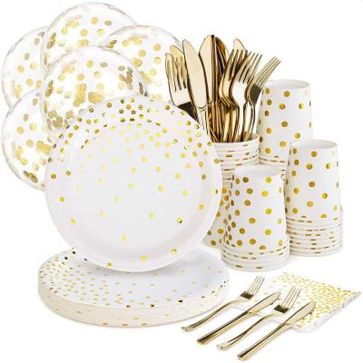 The new hot gold dot balloon paper cup paper plate paper towel thickened knife, fork and spoon party decoration party set
