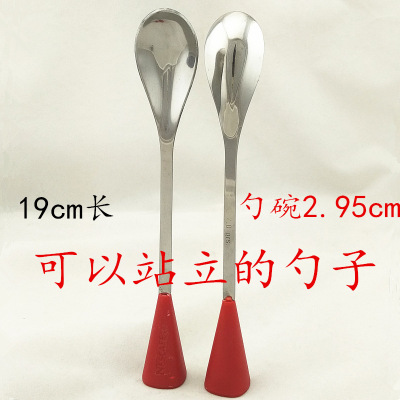 Creative Fashion Tableware Standing Rubber Handle Stainless Steel Mirror Light Spoon Stirring Spoon Anti-Scald Non-Slip Seasoning Spoon