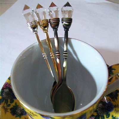 Inlaid Diamond Vintage Coffee Spoon Dessert Spoon European and American Court Style Fashion Household Supplies