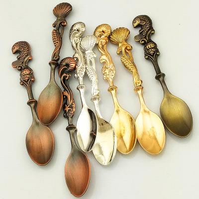 Creative Fashion Retro Coffee Spoon Three-Dimensional Conch Shell Carp Minor More Gold and Silver Copper Dessert Spoon Jyv01