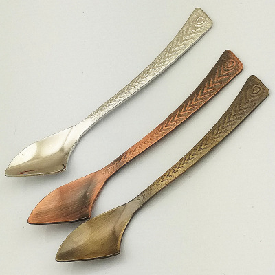 Western Tableware Stainless Steel Bread Cream Spoon Half Bowl-Shaped Peacock Tail Vintage Coffee Tone Gold and Silver Color Jy53