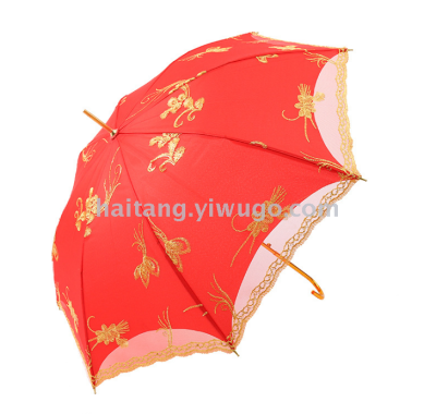 Chinese Style Vintage Bridal Red Umbrella Wedding Lace Wedding Umbrella Wedding Phoenix Yufei Auspicious Embroidered Bridal Umbrella Wholesale