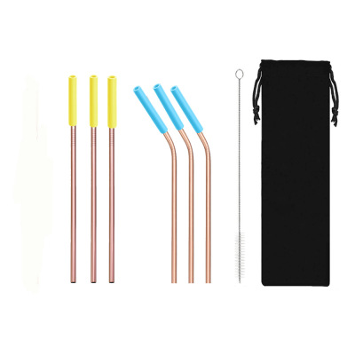 Cross-Border Amazon 304 Stainless Steel Straw Package Environmental Protection Portable Anti-Scratch Food Grade Rose Gold Straw
