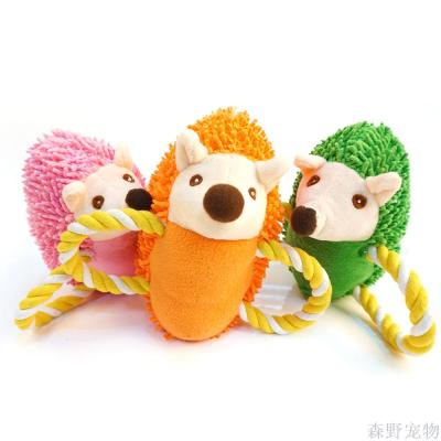 Wholesale Hedgehog plush cotton cord toys pet voiced molars bite dog toys