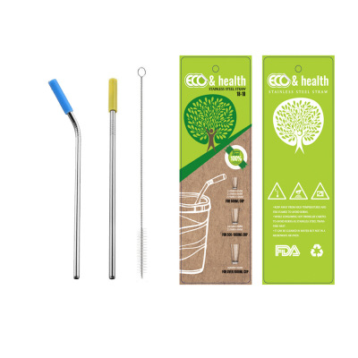 Cross-Border Amazon New Food Grade Anti-Scratch Silicone End 304 Stainless Steel Straw Juice Long Stirring Straw