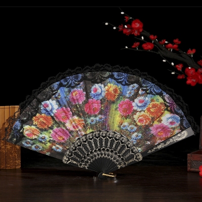 Wei-sheng gift craft fan black rod lace folding plastic fan travel gift