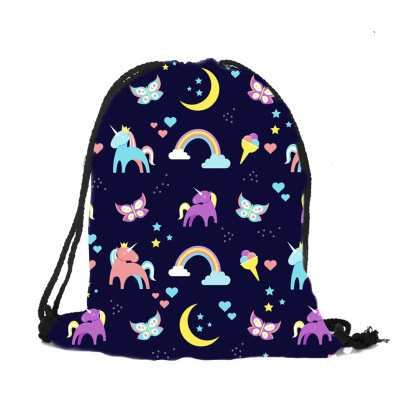 New unicorn bundle pocket eco-friendly shopping drawstring bag manufacturer sells a hair printing fabric directly