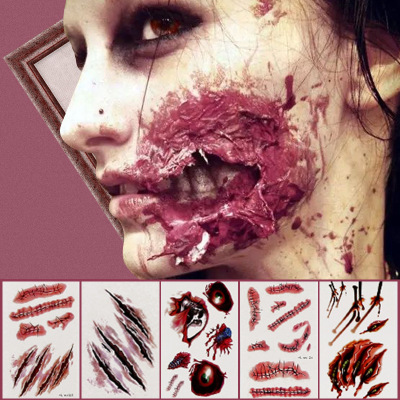 Halloween party has a bloody scar tattoo non - toxic waterproof scar men and women lasting simulation of fake, bleeding injury