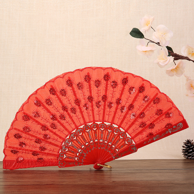 Weisheng craft fan manufacturer direct selling color rod sequined fans, folding dance fans