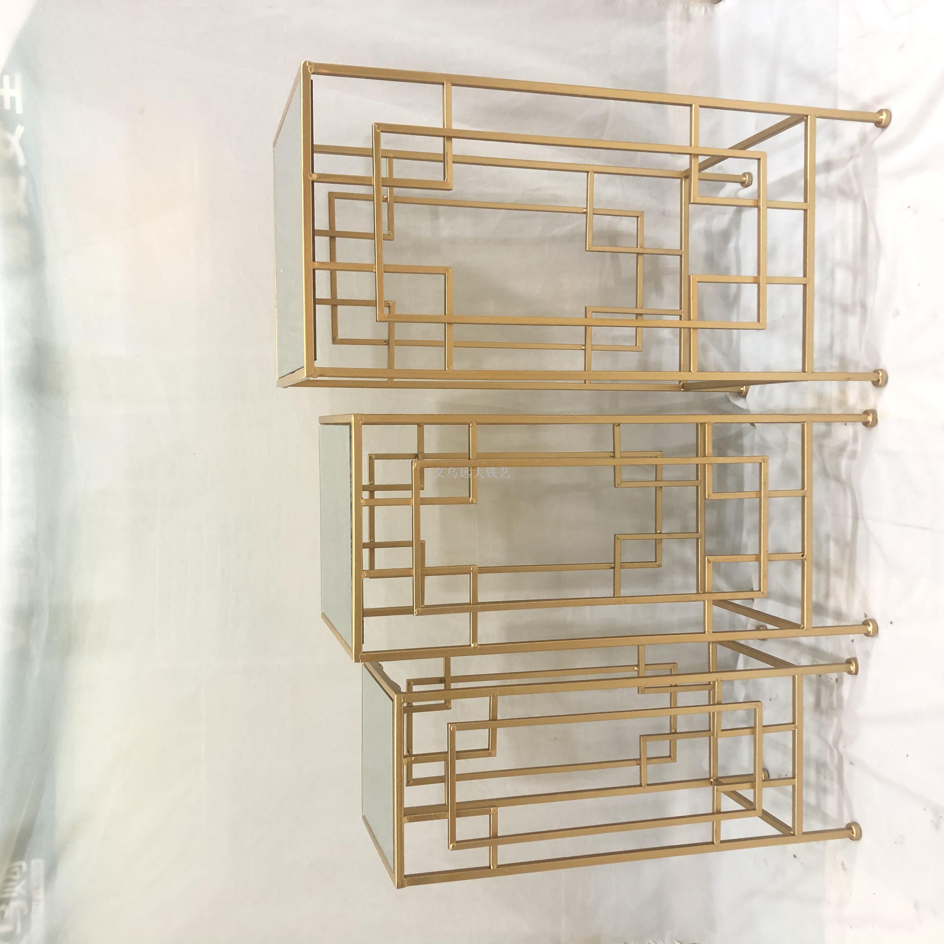 厂家直销现代简约铁艺金色工艺品桌子 线条小茶几 客厅边桌方形