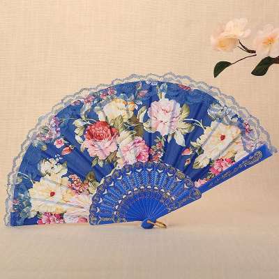 Weisheng craft fan sports a colorful pole peony lace plastic fan with folding gifts, manufacturers direct.