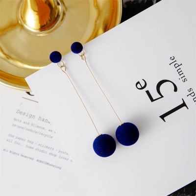 Korean earrings sweet simple size plush ball long style earrings temperament pendant earrings manufacturers direct sales?