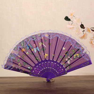 Wei-sheng craft fan sports pole small butterfly lace folding plastic fan tourism tourism gifts