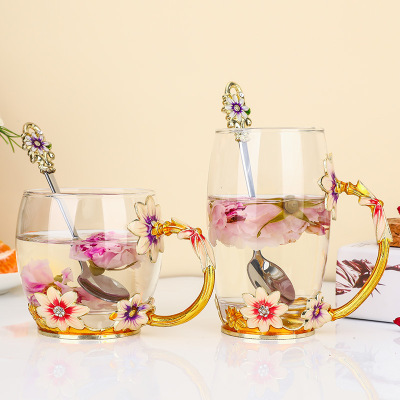 Enamel Cup Water Cup Boutique Glass Rose Decorative Tea Cup Gift Set Crafts Nice Water Cup