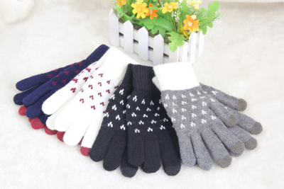 Jacquard Cycling Gloves Warm Fashionable Knitted Fleece-Lined Women's Korean-Style Couple Trend Factory Direct Sales