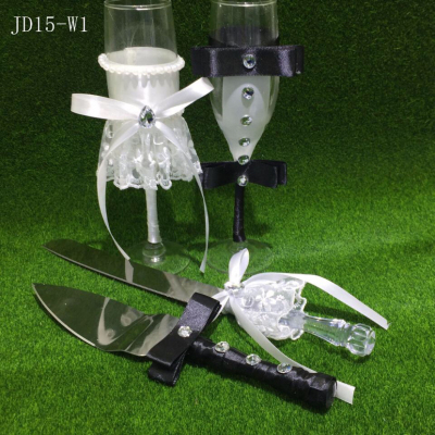 Wedding supplies Wedding wine cake knife shovel set transparent glass goblet stainless steel knife and fork custom