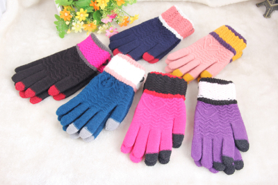 Jacquard Cycling Gloves Warm Fashionable Knitted Fleece-Lined Women's Korean-Style Couple Trend Factory Direct Sales