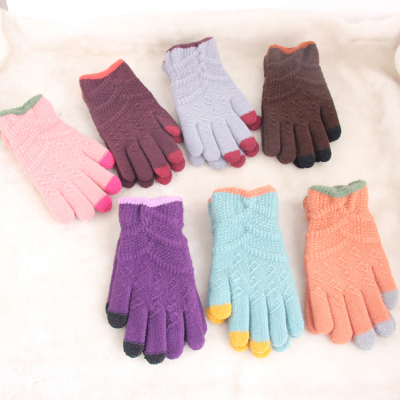Touch Screen Gloves Women's Korean-Style Autumn and Winter Fleece-Lined Thermal Knitting Wool Men's Couple Jacquard Fashion Casual