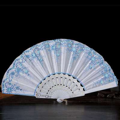 Wei-sheng craft fan white pole sequined folding plastic fan gifts, manufacturers direct.