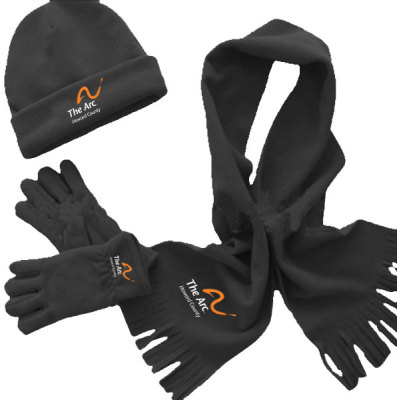 Manufacturers direct cheap practical warm fleece hat scarf gloves three can be embroidered LOGO