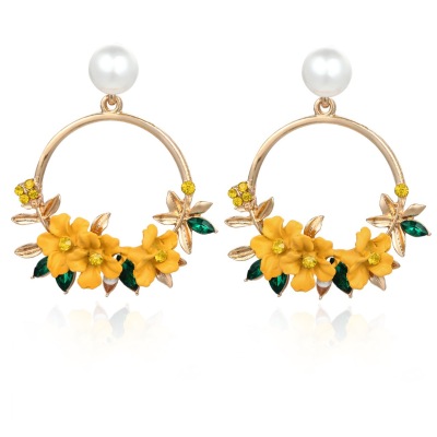Korean ins web celebrity with the same flower earrings sweet soft pottery pearl earrings earrings ornaments getting hot style?